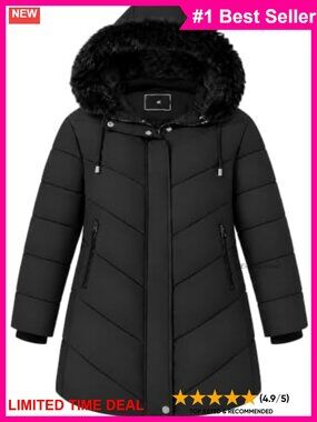 Plus Size Quilted Puffer Parka Coat with Detachable Faux Fur Hood
